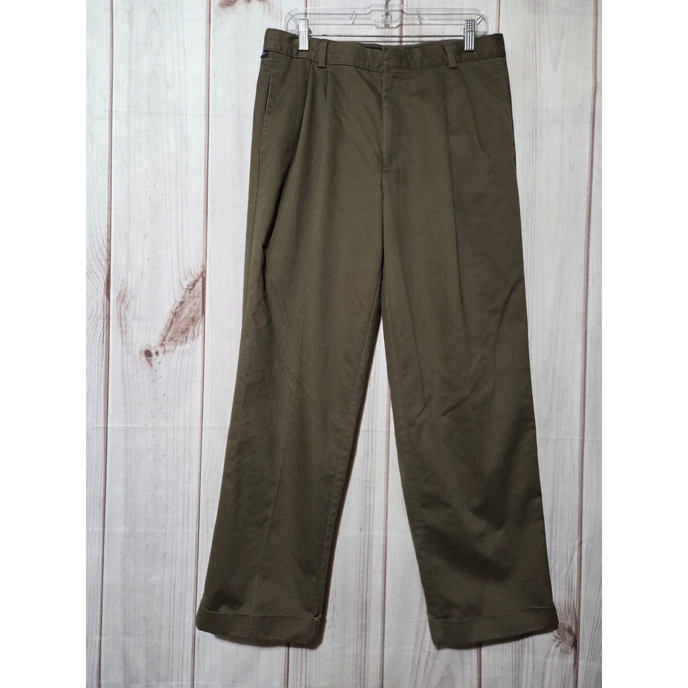Dockers Mens 33x30 Pleated Classic Fit Stain Defender Khaki Pants Brown Cuffed